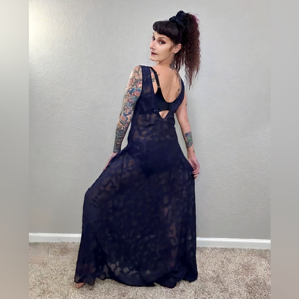 90s Victoria Secret Mina Dark Purple Sheer Maxi Nightgown Slip Dress Lingerie M - Picture 9 of 16